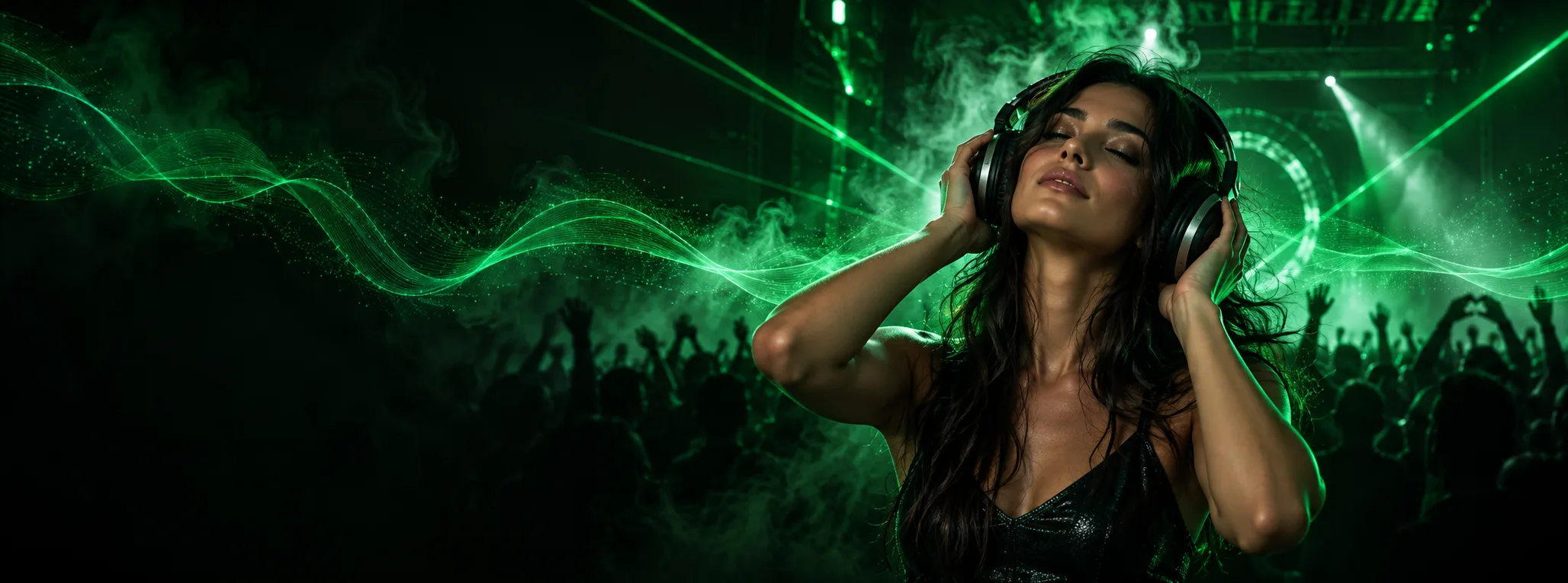 Ambiente de musica eletronica com fones de ouvido